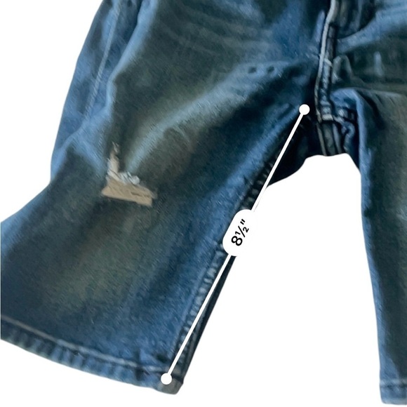 H & M super stretched distressed denim shorts blue pockets zipper snap Boys 7 - Picture 12 of 15